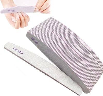 Solidchoice - WUBAYI 20 stuks grijze nagelvijlen voor natuurlijke nagels - Dual-Grit 100/180 Emery Boards, Half-Moon Manicure Tools voor gladmaken en polijsten verwijderen