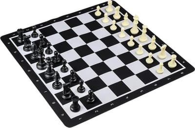 Schaakset Oprolbaar - Reis Schaakspel - Overal Spelen - Gewogen Stukken - 55mm Veldmaat - Zwart