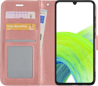 Hoesje - Met Pasjeshouder - Geschikt voor Samsung Galaxy A33 - Luxe Bookcase Portemonee - Flip Case - Kunstleer Book Case - Flipcase - Book Cover - Walletcase - Portemonneehoes - Rosé goud