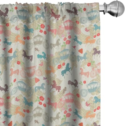 ABAKUHAUS Paarden Gordijnen – 2x75x175 cm – Meerkleurig – Roedezak 6,5 cm