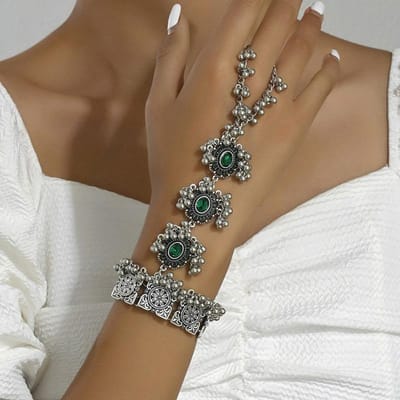 Etnische Hars Vrouwen Muts Kwastje Armband Vintage Koperkleur Punk Hand Armbanden Ring Sieraden Voor Vrouwen Feest Vakantie brown