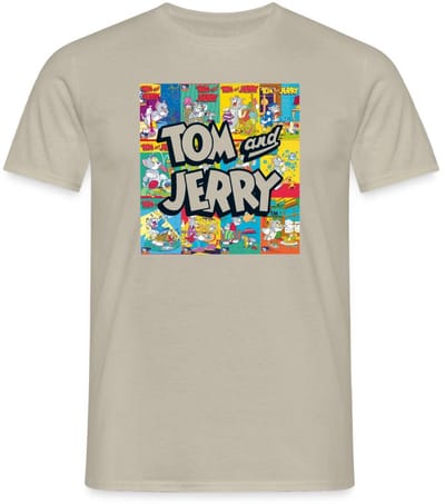 Tom And Jerry Logo Met Vintage Cover Collage T-Shirt Heren