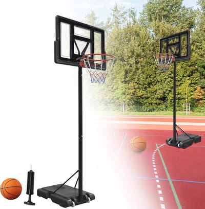 Hoogte Verstelbare Basketbalkorf voor Binnen en Buiten - 3,05 m In hoogte Verstelbare Basketbalinstallatie met Wielen en Inclusief Basketball