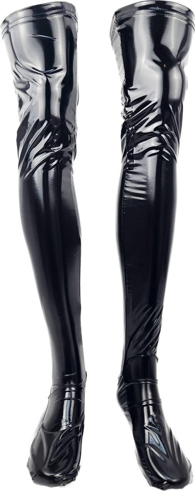 BamBella® - Kousen - Maat S/M - Zwart - Datex (Mix latex en stof ) - Sexy Kniekousen van Super Glans Fetish kleding bdsm Dames sokken