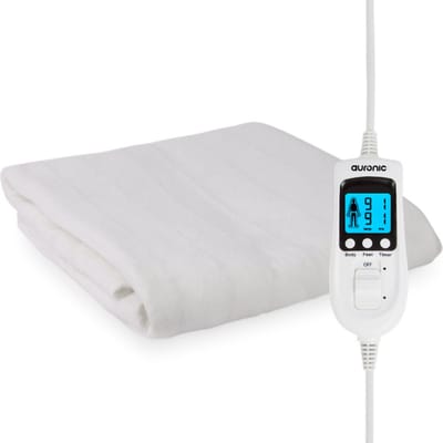 Auronic - Elektrische Onderdeken Luxe - 150x80 cm - Wit Polyester - 9 Warmtestanden & Apart Instelbare Voetzone - Timer & Oververhittingsbeveiliging - Wasbaar