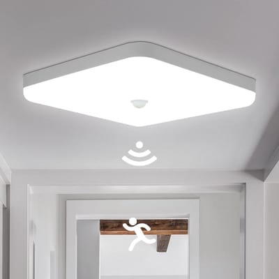 Plafondlamp met Bewegingsmelder Waterdicht IP56 30W - Koud Wit 6000K - Geschikt voor Badkamer Kantoor - LED Verlichting - 2400Lm - 25 * 25 * 4Cm