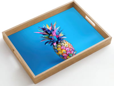 Dienblad hout 50x35 cm - Schootdienblad - Ananas - Blauw - Tropisch - Vrolijk - Borrelplank rechthoek - Plateau dienbladen