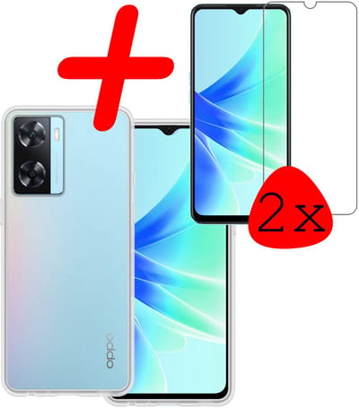 Hoesje Met 2x Screenprotector - Geschikt voor OPPO A57 - Sterk & Shockproof - Back Cover - Siliconen Case - Telefoon Hoes - Transparant