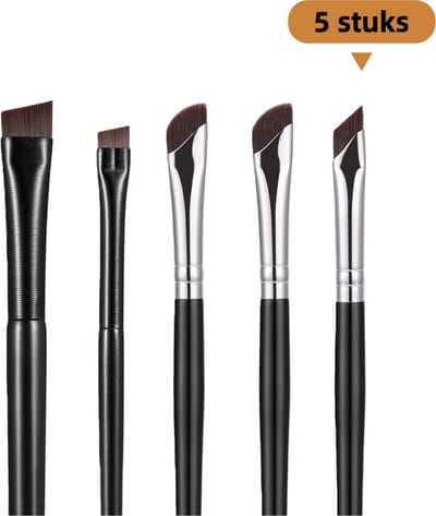 Set van 5 stuks - Oogmake-upkwasten - Zachte haren - Geschikt voor oogmake-up, inclusief wallen, eyeliner en scherpe eyeliner - Verschillende vormen - Zwart