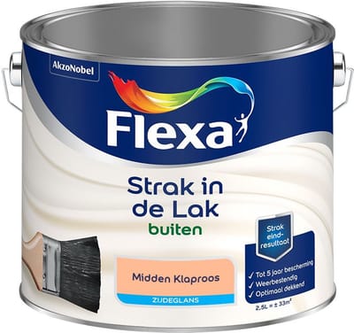 Flexa - Strak In De Lak Buitenlak Zijdeglans - Midden Klaproos - Mengverf - 2,5 L