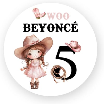 Traktatie Stickers Met Naam en Leeftijd -Cowgirl Beyoncé- Gepersonaliseerd - Sluitstickers - Kinderfeest Traktatie - Uitdelen - Uitdeeltraktatie - Traktatiestickers Pimp Studio