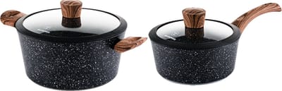 Westinghouse 2-delige Pannenset – Braadpan Ø 24 cm + Steelpan Ø 18 cm – Inductie – Black Marble Wood