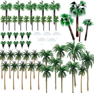 44PCS Model Bomen Set met Kokospalmen, Mini Paraplu's en Bomen voor Treinbaan en Diorama Landschap Decoratie
