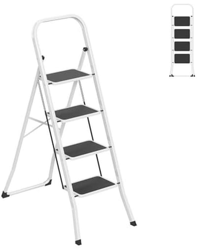 Inklapbare Trapladder met Leuning - 4 Treden, Veilig en Stabiel, Maximale Draagkracht 150 kg