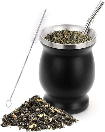 Yerba Mate Theekop Set 230 ml Dubbelwandig BPA-vrij met Rietjes en Schoonmaakborstel - Perfect voor Theeliefhebbers
