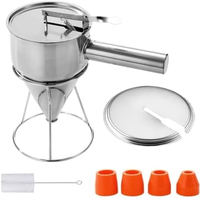 PromoHome Deegdispenser - 1200ml RVS Pannenkoekenmaker met 4 Spuitmonden