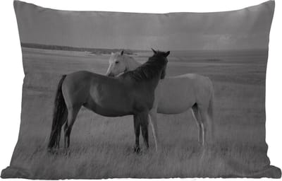 Buitenkussens - Tuin - Paarden - Dieren - Portret - Zwart wit - Platteland - 50x30 cm