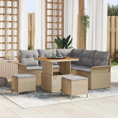 vidaXL - Tuinbank - Set - 8 - st - 7-Aantal - zitplaatsen - Beige - en - Lichtgrijs