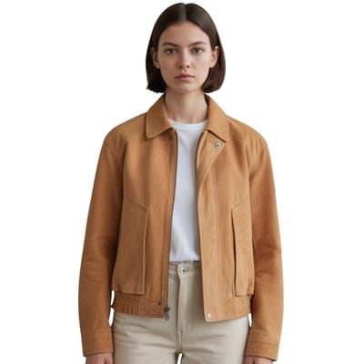 Dames beige leren Biker Blouson Bomber Oversized Jas - Sibiu