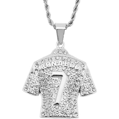 Hip Hop Heren Ketting Voetbal 7 Hanger Met Roestvrijstalen Ketting en Iced Out Bling Strass Ketting Sport Sieraden Cadeau white