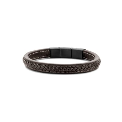 Frank 1967 7FB-0515 Heren Armband - Leder - Gevlochten - Bruin - 21 cm - Blackplating