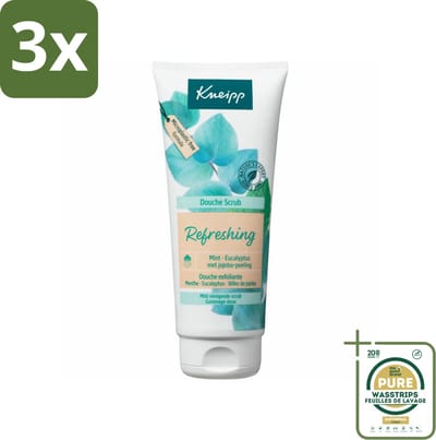 3 x Kneipp - Douche scrub - Refreshing - Mint & Eucalyptus - 200 ml - Grootverpakking - Douche Scrub - Huidverzorging - Exfoliatie - Mint En Eucalyptus - Jojoba Scrub