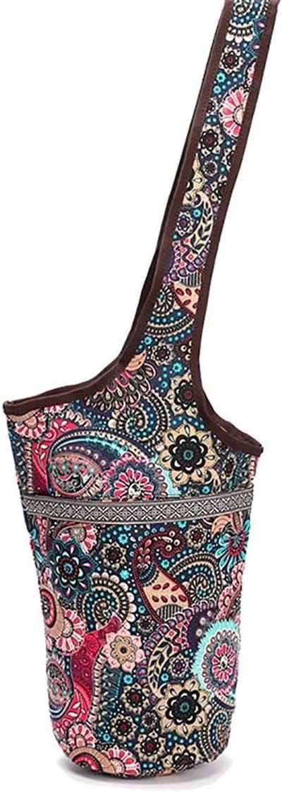 Yoga tas met grote opbergzak en ritsvak, geschikt voor de meeste yogamatten - bloemenpatroon voor dames, ideaal voor yoga, sport en fitness