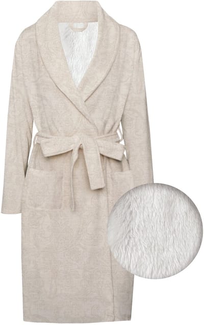 Zohome Badjas Paisley di Lino - Kamerjas voor Dames en Heren - S/M - Ochtendjas - Geschikt voor de Sauna - Beige