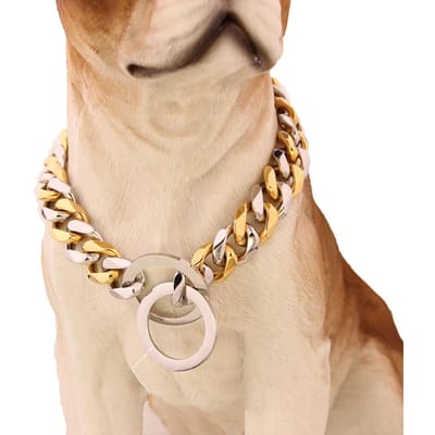 Premium 15MM Roestvrij Staal Hondenhalsband Gouden Ketting Stijlvolle Cubaanse Schakel Duurzame Trainings P Ketting voor Grote Honden Doberman Pitbull Rottweiler 22inch (56cm) -15MM