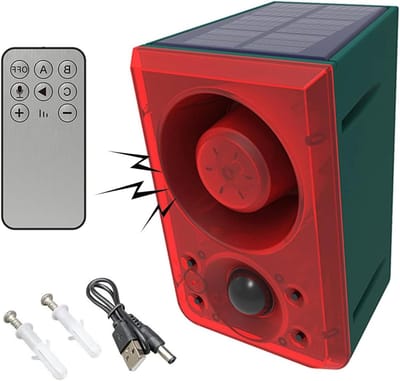 Zonne Alarm Sirene - Bewegingsmelder Alarm - Beveiliging Tuin - Opnamefunctie 20s - 8 Meter - Rood