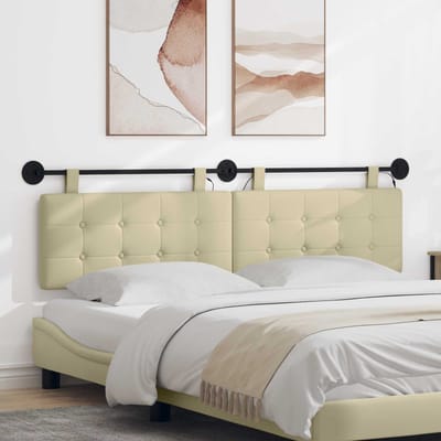 vidaXL - Hangend - hoofdbord - Met - LED-verlichting - Crèmekleurig - Kunstleer