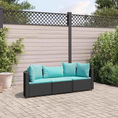 vidaXL - 3-delige - Loungeset - met - kussens - poly - rattan - zwart