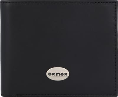 oxmox Leren portemonnee Leather RFID Protect Querscheinbörse Pure Metal Round Black zwart
