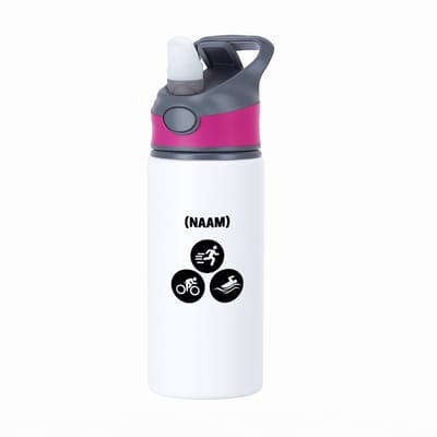 Hacebo® - Triathlon met eigen naam waterfles met rietje roze - Sport - Sporter - Thriathlon - water fles - 650ML