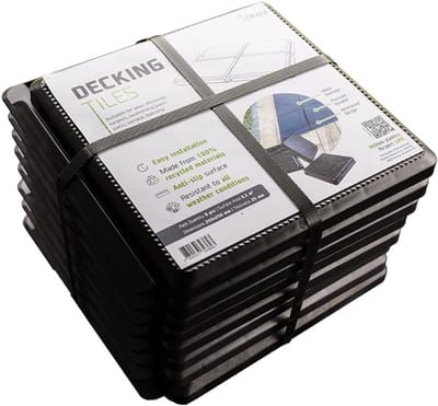 Skaza Balkonvloer - Buitenterrastegels met kliksysteem, Weerbestendige balkontegels - 25 x 25 cm, 0,5 m² 8 tegels - Draagvermogen tot 1000 kg, Modulair & Slipvast - 100% Gerecycled - Zwart