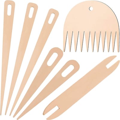 Complete Set van 7 Houten Weefaccessoires - Inclusief Weefnaalden, Shuttle en Kam voor Creatieve Brei- en Weefprojecten