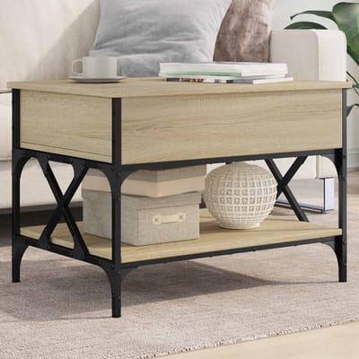 vidaXL - Salontafel - 70x50x50 - cm - bewerkt - hout - en - metaal - sonoma - eikenkleur