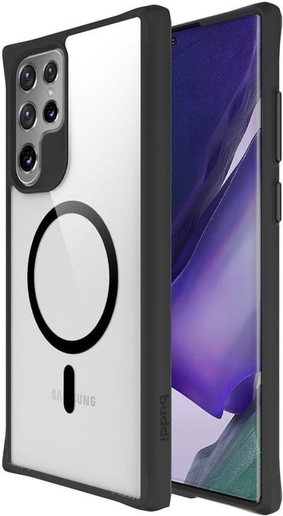 Buddi Hybrid - Hoesje Geschikt voor Samsung Galaxy S22 Ultra - Compatibel met MagSafe - Back Cover met Magneet - Magnetische Beschermhoes - Transparant Zwart