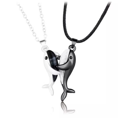 Sparkolia duo dolfijn kettingen | zwart zilver | magnetisch koppel walvis ketting liefde | Sparkolia Vriendschapskettingen | Valentijn cadeau