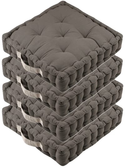 Stof Textile Vloerkussen DUO - 4x - taupe - katoen - 45 x 45 x 10 cm - vierkant - Extra dik - extra zitplaatsen - spelen - gamen - relaxen