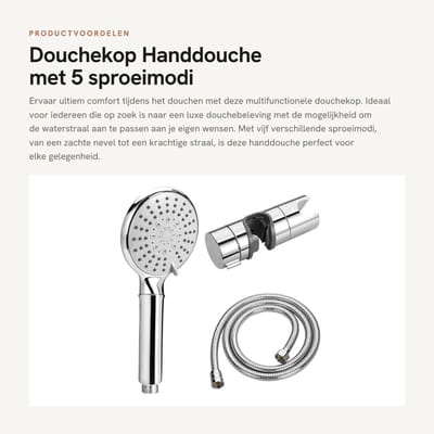 Dailygoods- Douchekop 5 Sproeimodi - Douchekop met Slang - Douchekophouder - Handdouche - Verstelbaar - Chroom Afwerking
