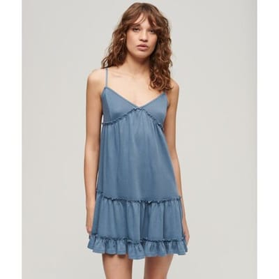 Superdry Jersey Cami Mini-jurk met Gelaagd Ontwerp Blauw Grootte: 40