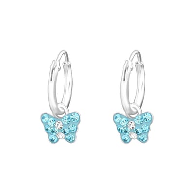 WeLoveSilver - kinderoorbellen zilver - vlinderblauwe kristallen