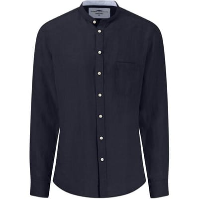 Fynch-Hatton Overhemd Premium Linnen Solid Color Stand-Up Collar Navy / male