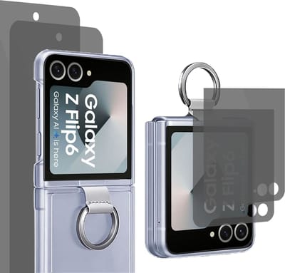 Geschikt voor Samsung Galaxy Z Flip 6 / Flip 7 FE - Hoesje + 2x Privacy Screenprotector – Privé - Beschermglas Folie - Ring voor Grip - Cover Transparant
