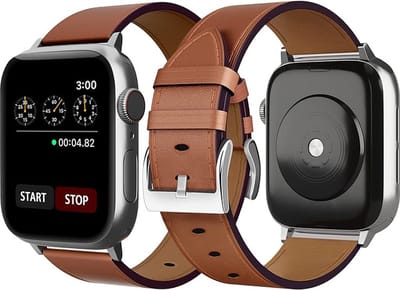 Podec Smartwatch RVS Horlogebandje Strap Bruin Leer - Geschikt voor Apple Watch - Bandje Geschikt voor iWatch 38 / 40 / 41 mm - Geschikt voor Series 1/2/3/4/5/6/7/SE