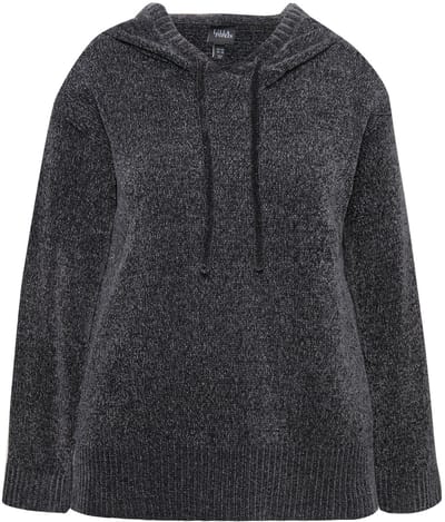 Ulla Popken - Dames - Chenille-hoodie capuchon koord lange mouwen - Grafietgrijs - Maat 46+