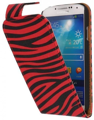 Zebra Classic Flipcase Hoesjes Geschikt voor Samsung Galaxy S4 i9500 Rood