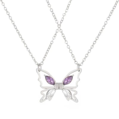 1 Stuks Liefhebbers Romantische Magnetische Paar Ketting Micro Zirkoon Holle Vlinder Hanger Sleutelbeen Keten Vriendschap Partij Sieraden white