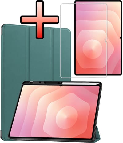Hoes - Geschikt voor Samsung Galaxy Tab S11 Ultra - Met Screenprotector - Trifold Bookcase - Hard Cover Case - Met Uitsparing Geschikt voor S Pen - Hardcover Book - Tablet Hoesje - Donkergroen